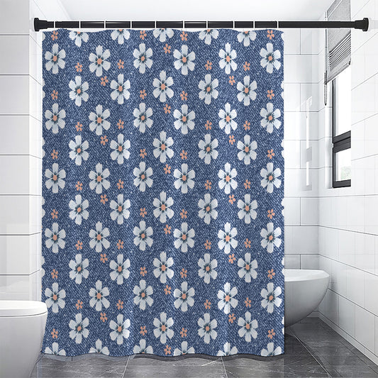 Flower Denim Jeans Pattern Print Shower Curtain