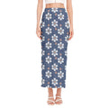 Flower Denim Jeans Pattern Print Side Slit Maxi Skirt