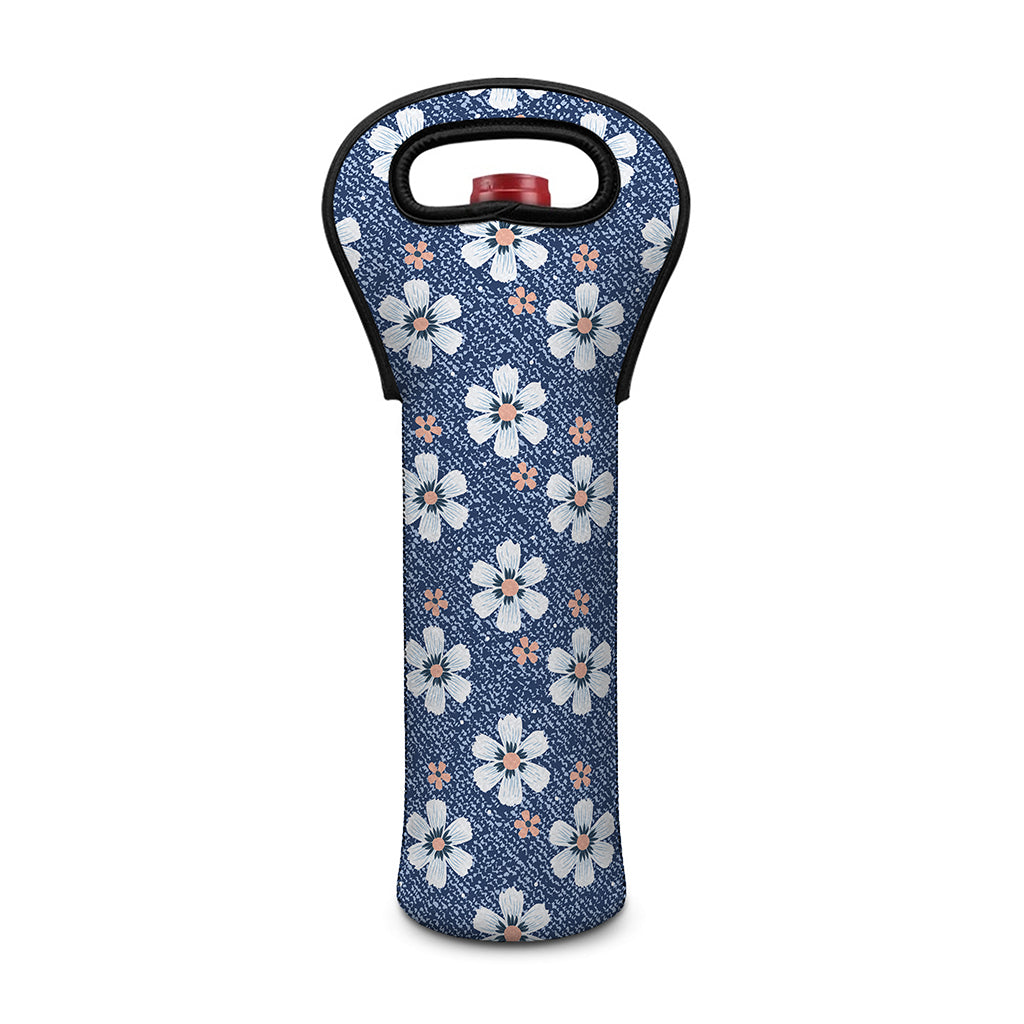Flower Denim Jeans Pattern Print Single Neoprene Wine Tote