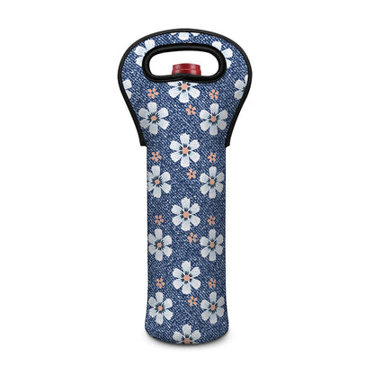 Flower Denim Jeans Pattern Print Single Neoprene Wine Tote