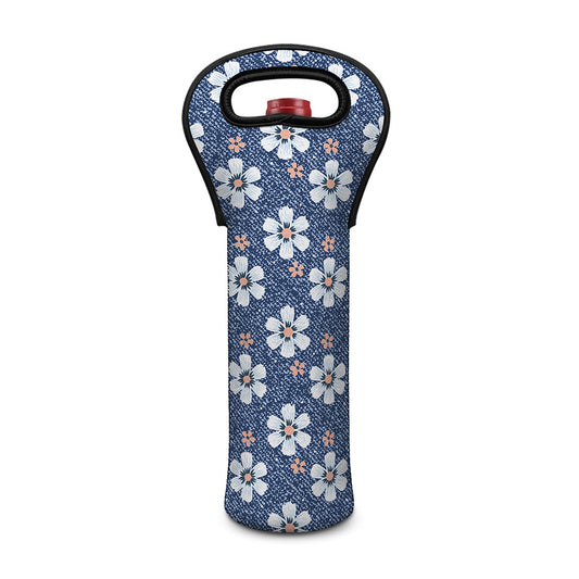 Flower Denim Jeans Pattern Print Single Neoprene Wine Tote