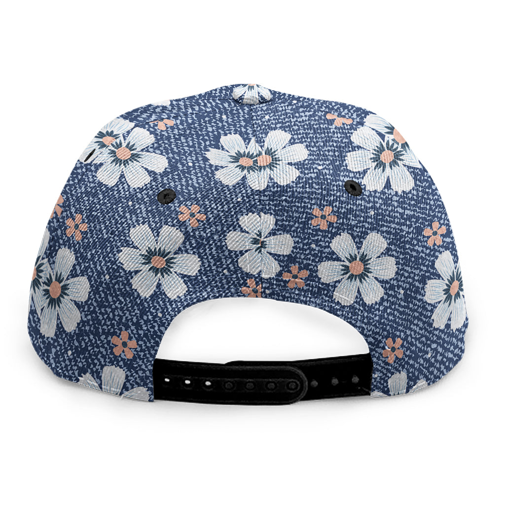 Flower Denim Jeans Pattern Print Snapback Cap