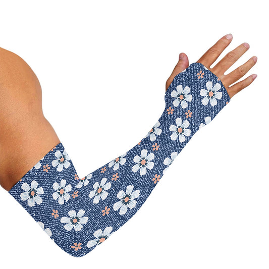 Flower Denim Jeans Pattern Print Sun Protection Arm Sleeves
