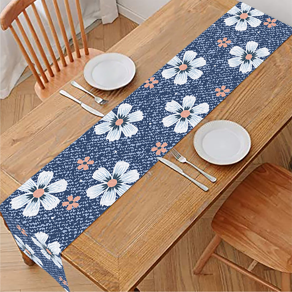 Flower Denim Jeans Pattern Print Table Runner