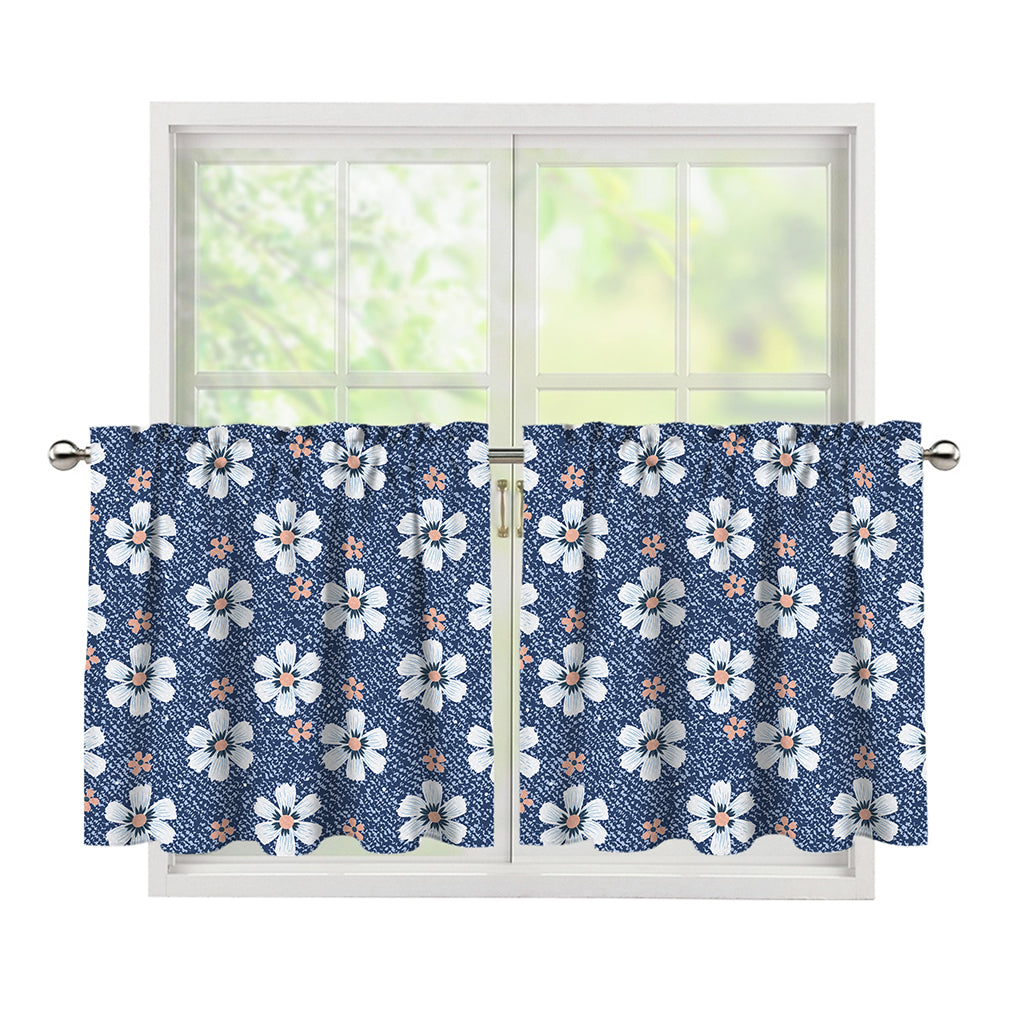 Flower Denim Jeans Pattern Print Tier Curtains