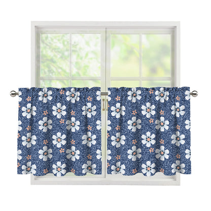 Flower Denim Jeans Pattern Print Tier Curtains