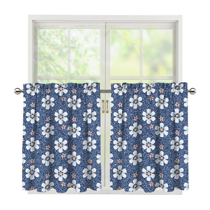 Flower Denim Jeans Pattern Print Tier Curtains