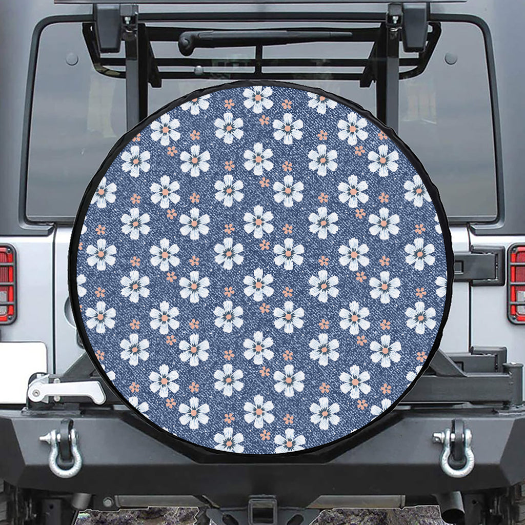 Flower Denim Jeans Pattern Print Tire Cover