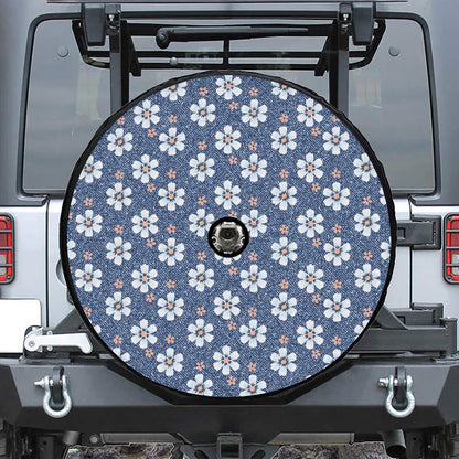 Flower Denim Jeans Pattern Print Tire Cover With Camera Hole