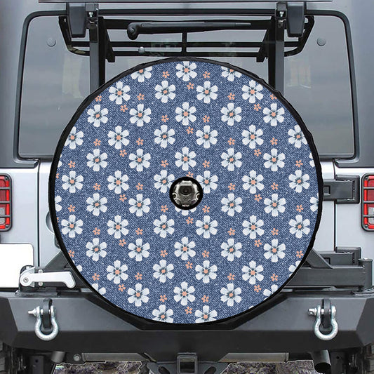 Flower Denim Jeans Pattern Print Tire Cover With Camera Hole