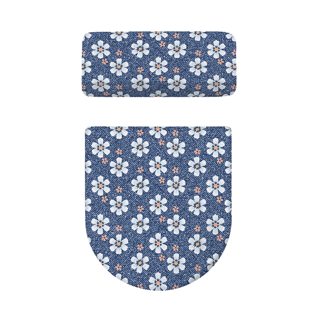 Flower Denim Jeans Pattern Print Toilet Lid And Tank Cover Set