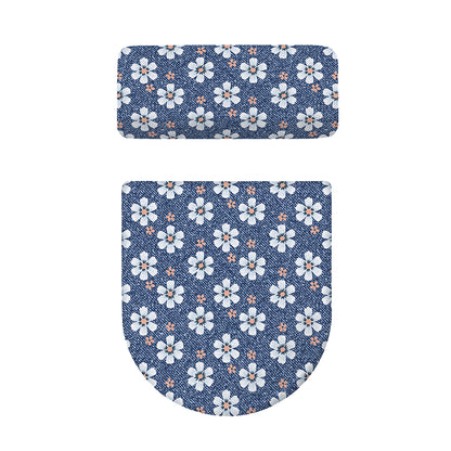 Flower Denim Jeans Pattern Print Toilet Lid And Tank Cover Set
