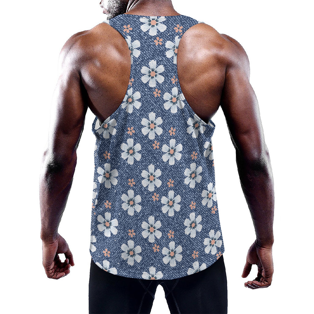 Flower Denim Jeans Pattern Print Training Tank Top