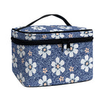 Flower Denim Jeans Pattern Print Travel Makeup Bag