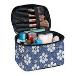 Flower Denim Jeans Pattern Print Travel Makeup Bag