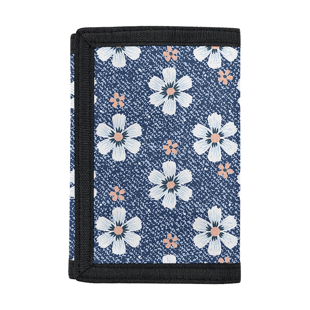 Flower Denim Jeans Pattern Print Trifold Wallet