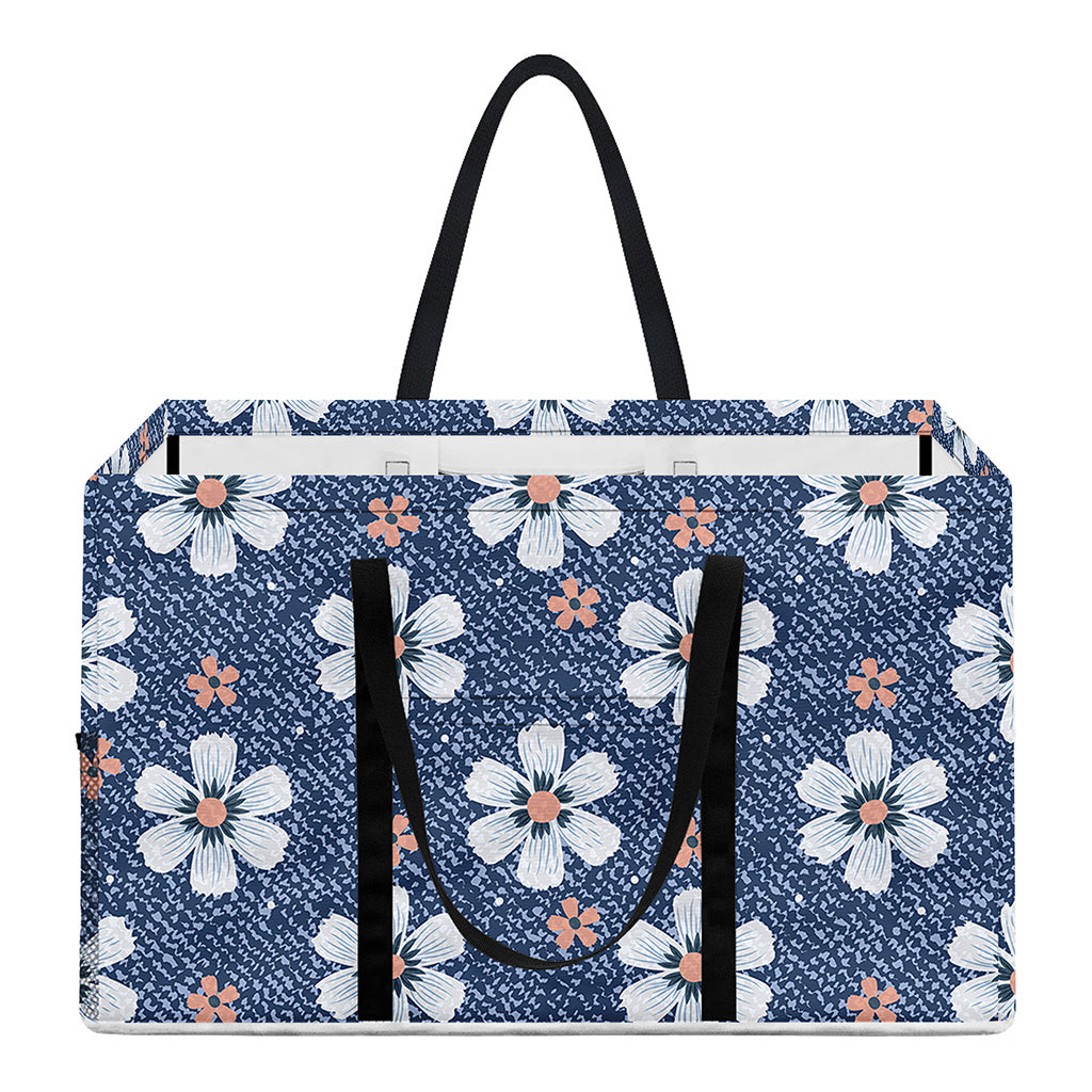 Flower Denim Jeans Pattern Print Utility Tote Bag