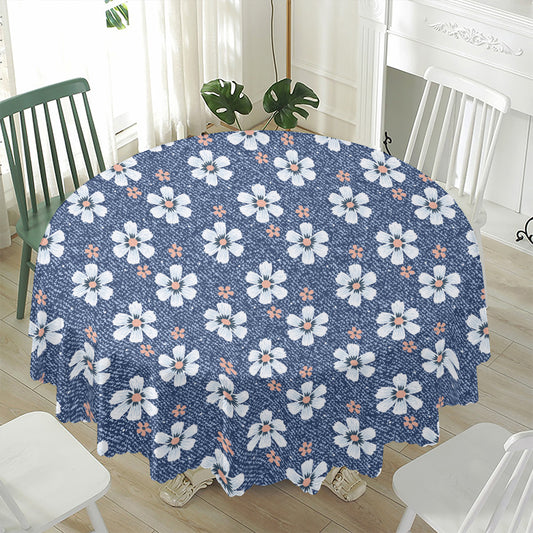 Flower Denim Jeans Pattern Print Waterproof Round Tablecloth
