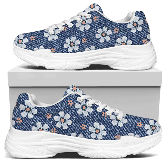 Flower Denim Jeans Pattern Print White Chunky Shoes