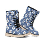 Flower Denim Jeans Pattern Print Winter Boots