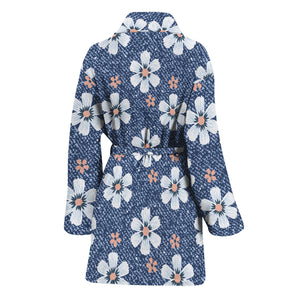 Flower Denim Jeans Pattern Print Women's Bathrobe