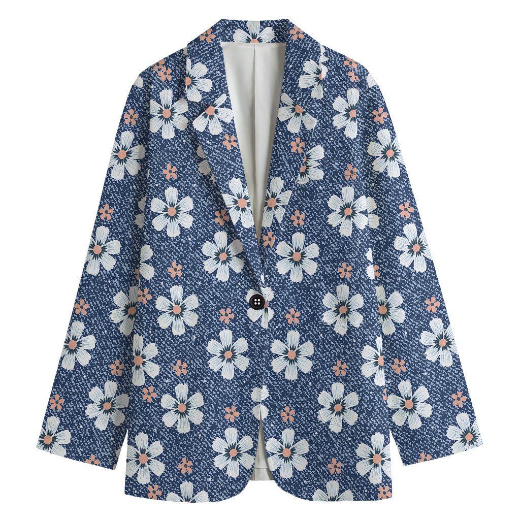 Flower Denim Jeans Pattern Print Women's Blazer