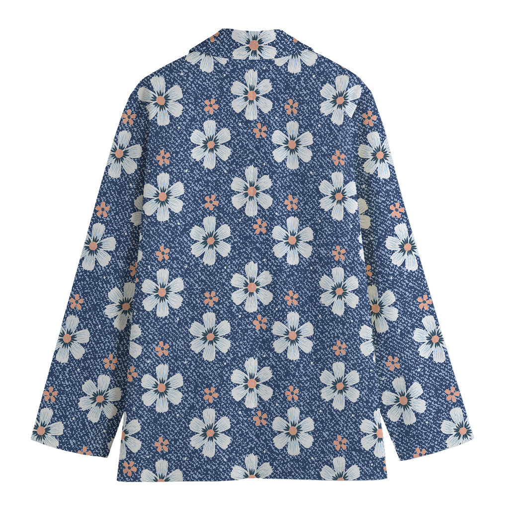Flower Denim Jeans Pattern Print Women's Blazer