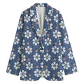 Flower Denim Jeans Pattern Print Women's Cotton Blazer