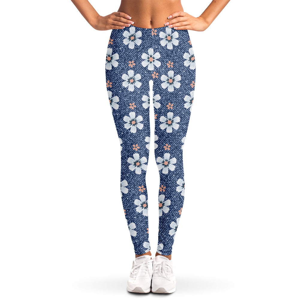 Flower Denim Jeans Pattern Print Women's Leggings