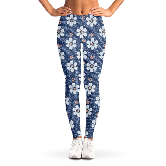 Flower Denim Jeans Pattern Print Women's Leggings