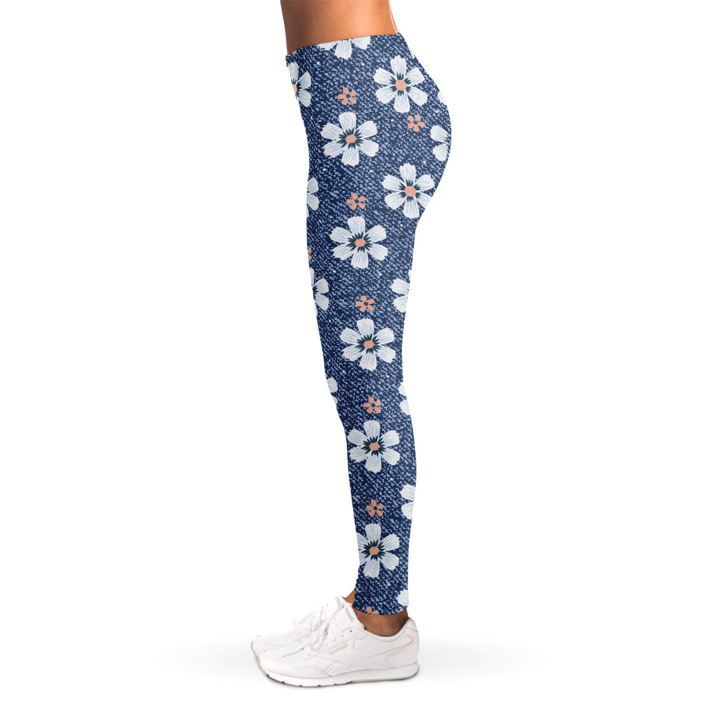 Flower Denim Jeans Pattern Print Women's Leggings