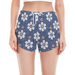 Flower Denim Jeans Pattern Print Women's Split Running Shorts