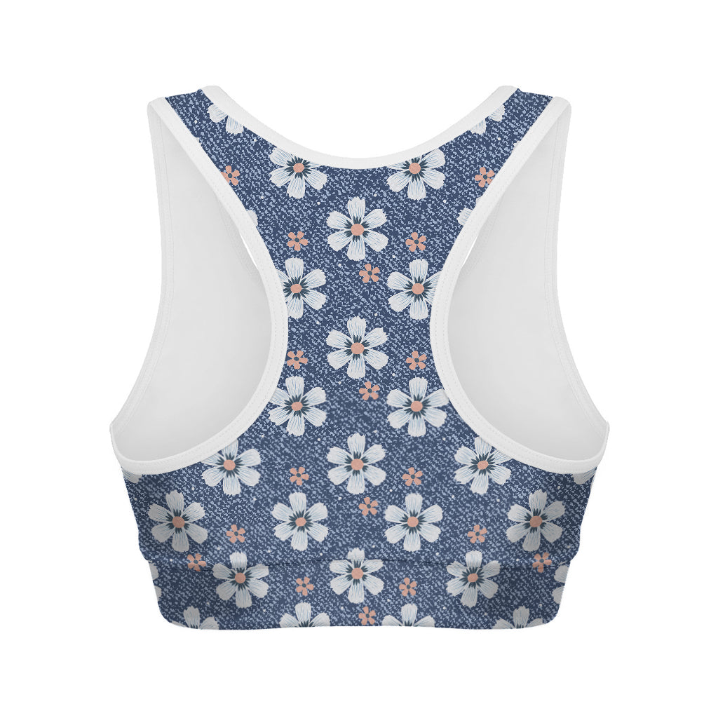 Flower Denim Jeans Pattern Print Women's Sports Bra
