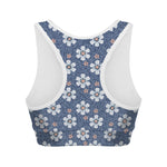 Flower Denim Jeans Pattern Print Women's Sports Bra