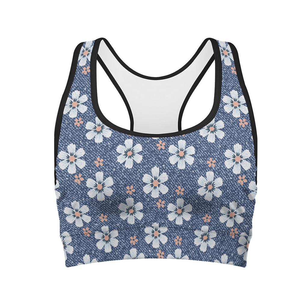 Flower Denim Jeans Pattern Print Women's Sports Bra