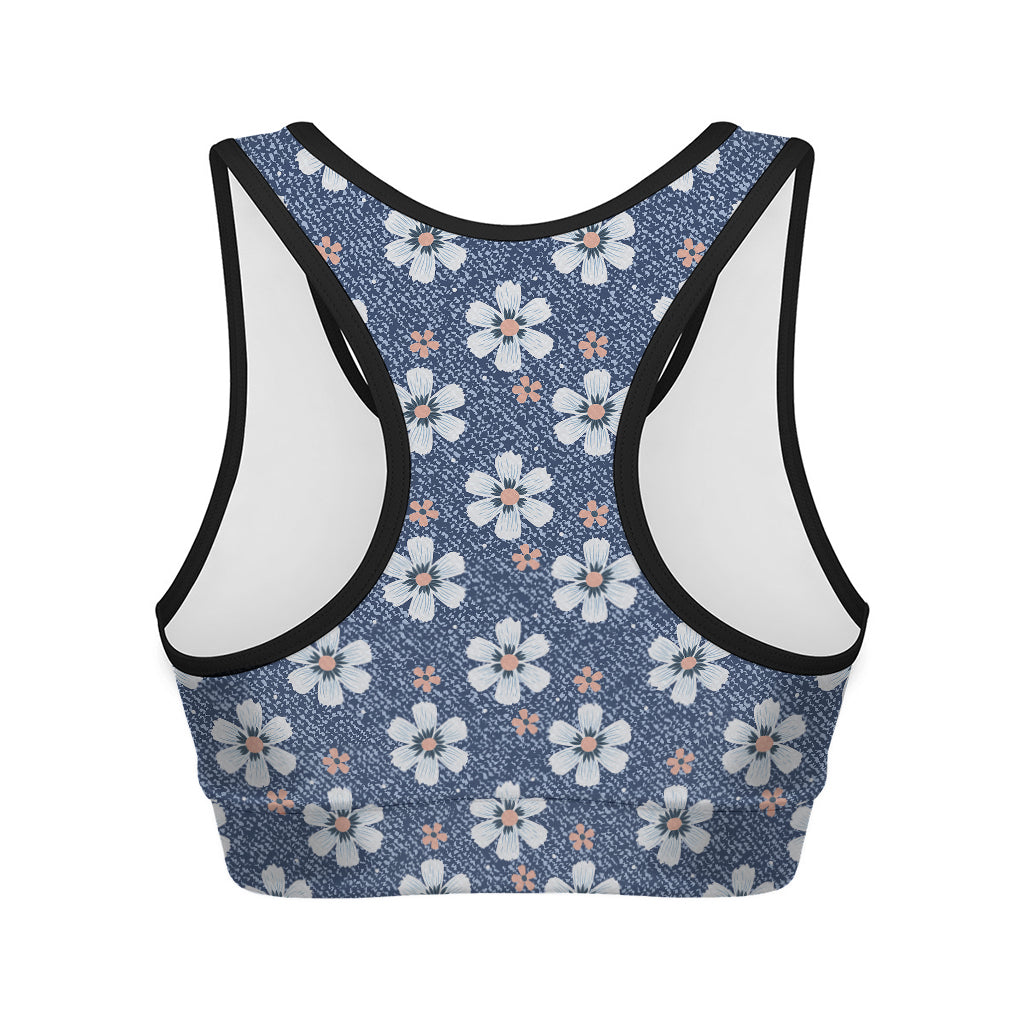 Flower Denim Jeans Pattern Print Women's Sports Bra