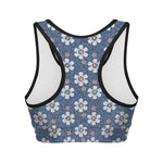 Flower Denim Jeans Pattern Print Women's Sports Bra