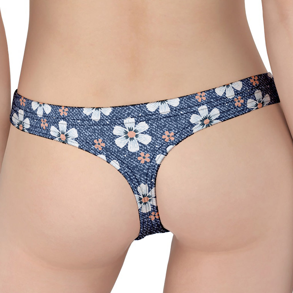 Flower Denim Jeans Pattern Print Women's Thong