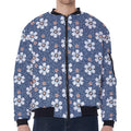 Flower Denim Jeans Pattern Print Zip Sleeve Bomber Jacket