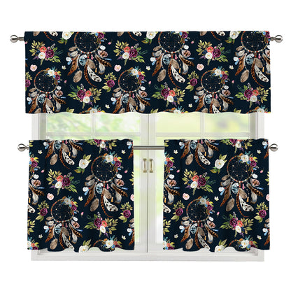 Flower Dream Catcher Pattern Print 3 Piece Kitchen Curtains
