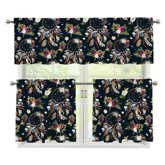 Flower Dream Catcher Pattern Print 3 Piece Kitchen Curtains