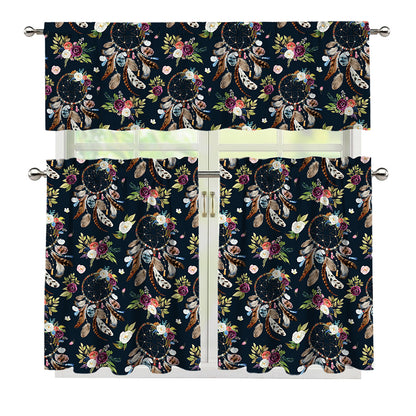 Flower Dream Catcher Pattern Print 3 Piece Kitchen Curtains