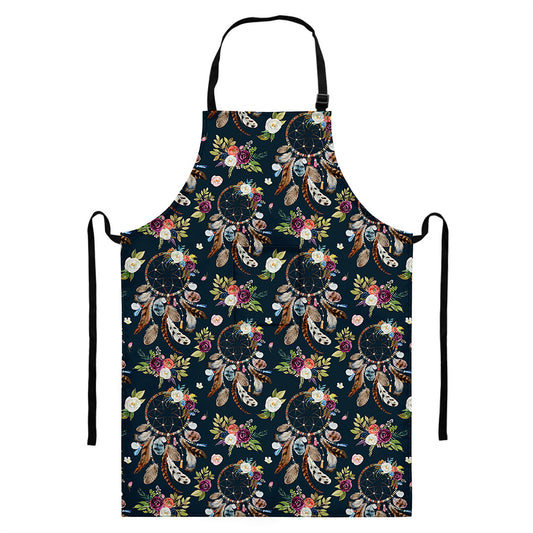 Flower Dream Catcher Pattern Print Bib Apron With Pocket