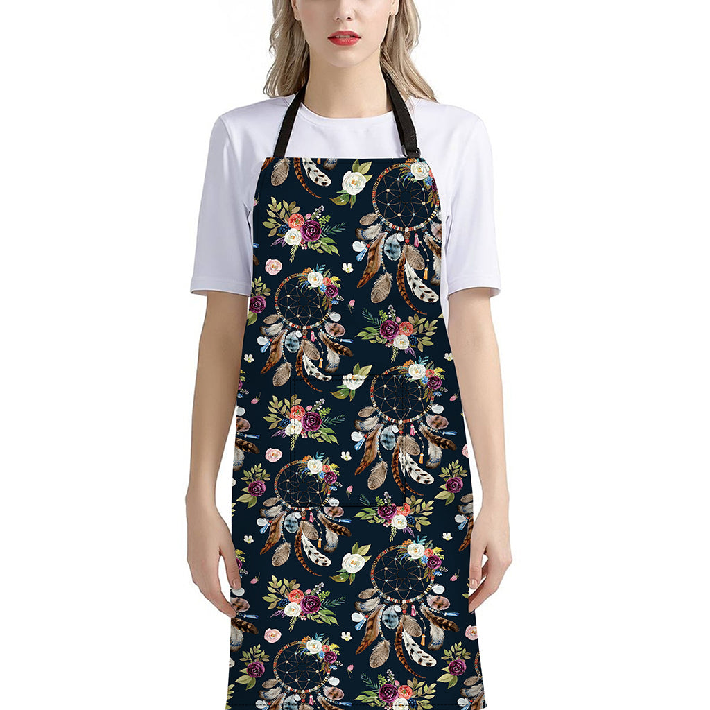 Flower Dream Catcher Pattern Print Bib Apron With Pocket