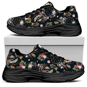 Flower Dream Catcher Pattern Print Black Chunky Shoes