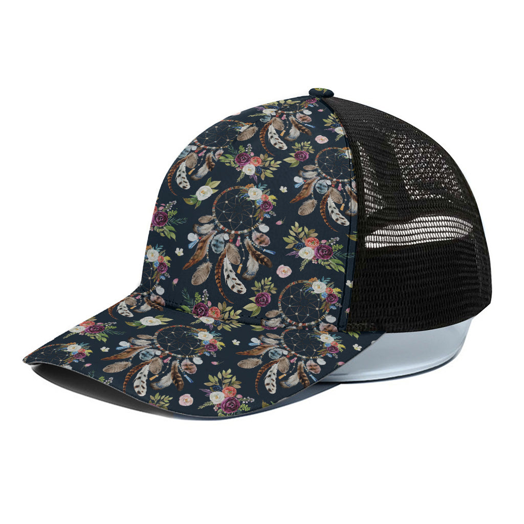 Flower Dream Catcher Pattern Print Black Mesh Trucker Cap