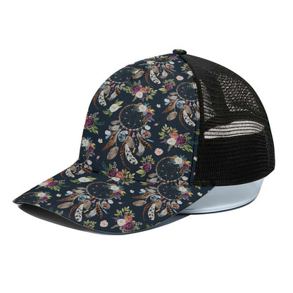 Flower Dream Catcher Pattern Print Black Mesh Trucker Cap