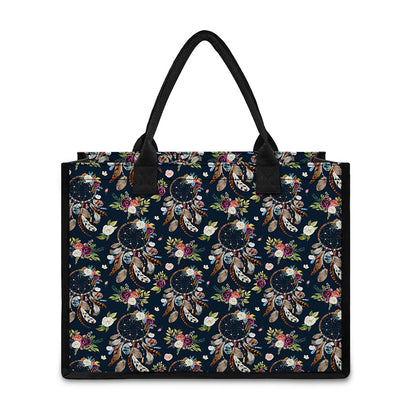 Flower Dream Catcher Pattern Print Canvas Tote Bag