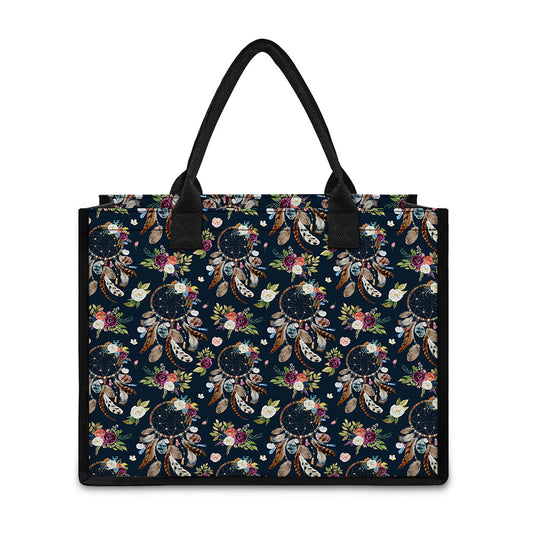 Flower Dream Catcher Pattern Print Canvas Tote Bag