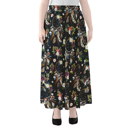 Flower Dream Catcher Pattern Print Chiffon Maxi Skirt
